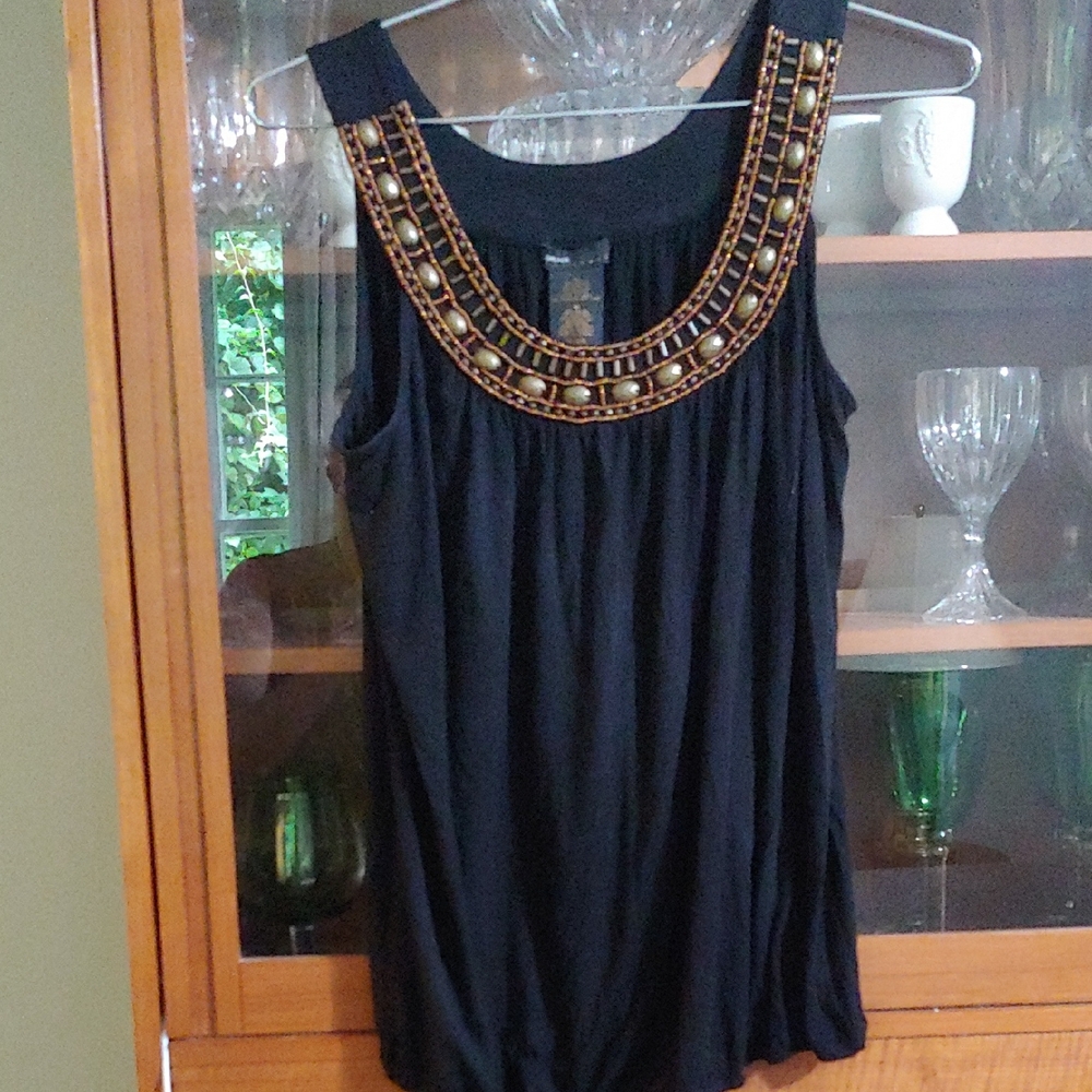 Grace Black Tank Top with Gold & Brown Accents